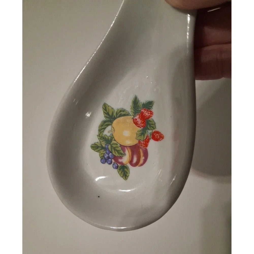 Vintage Spoon Rest Fruit Ceramic Cottage Grandma Core Country Farmhouse Kitchen
